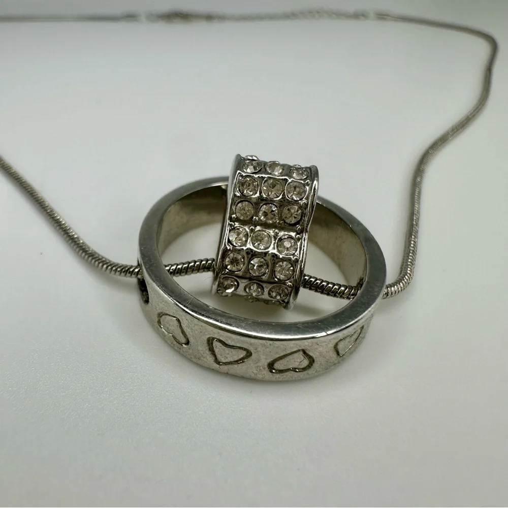 SWAROVSKI Crystal Heart in Circle Silver Sculptural Necklace 15.75” Chain - Picture 2 of 7